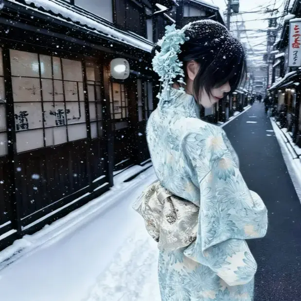 雪中少女背影预览图